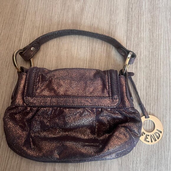 Rare Vintage Fendi Purple Metallic Mini Shoulder Bag with Logo Charm - Picture 2 of 4